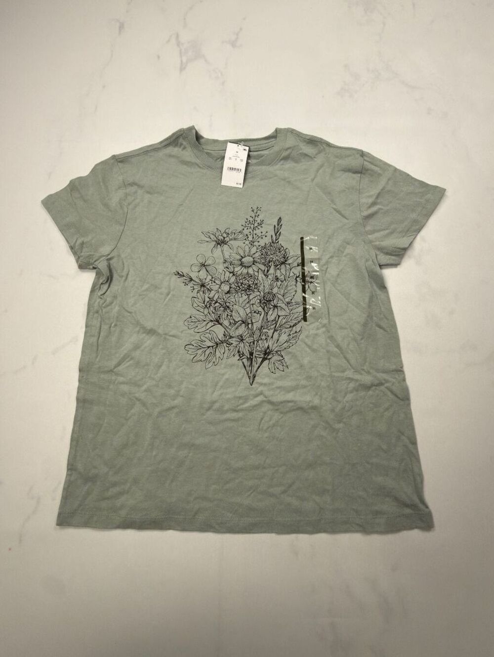 Doe T-Shirt Green Floral Graphic Crew Neck Short Sleeve - Womens M NWT